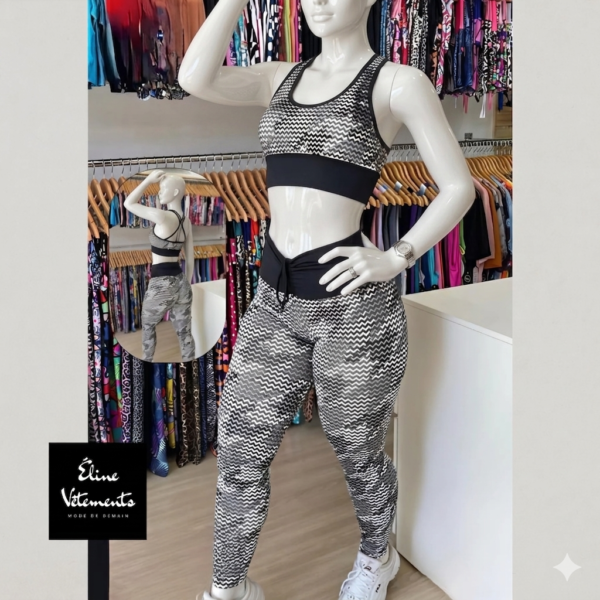 Ensemble Sport Chic - Motif Zig-Zag Noir & Argent