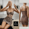 Robe Courte Corsetée – Imprimé Léopard & Mesh Translucide