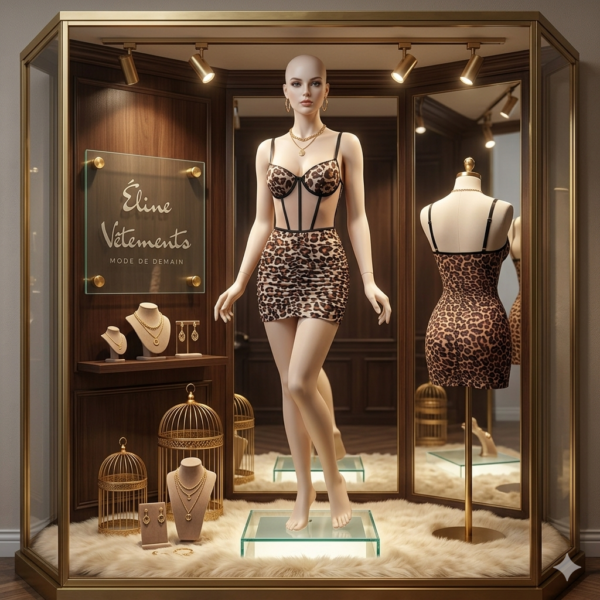 Robe Courte Corsetée – Imprimé Léopard & Mesh Translucide