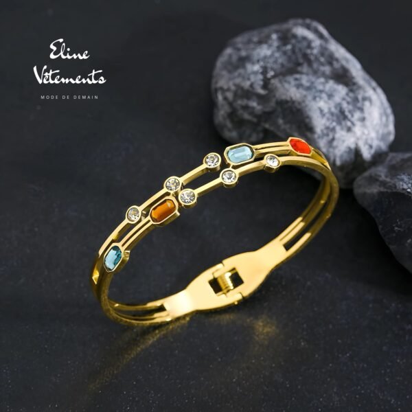 Bracelet Jonc Doré aux Cristaux Multicolores
