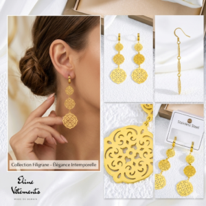 Boucles d'Oreilles Pendantes Filigrane en Acier Inoxydable