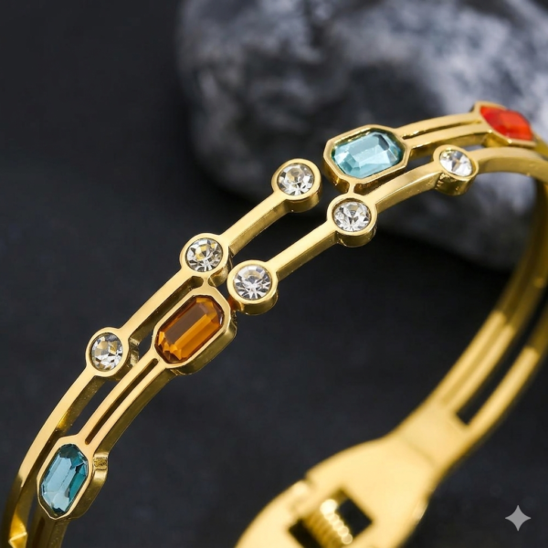 Bracelet Jonc Doré aux Cristaux Multicolores
