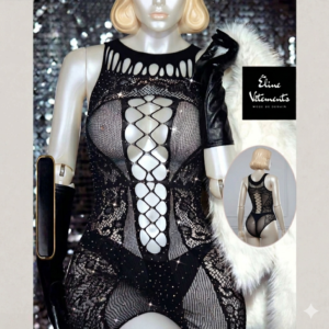 Robe Nuisette Résille et Strass avec Laçage - Éline Vêtements