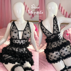 Babydoll "Cœur de Pétales" – Noir