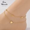 Bracelet de Cheville Double Rang – Charme Cœur & Perles Dorées