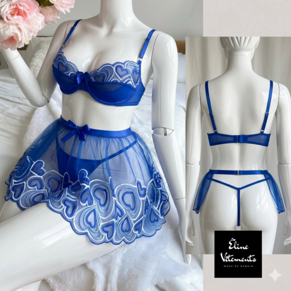 Ensemble Lingerie Royal "Cœur Brodé" – 3 Pièces