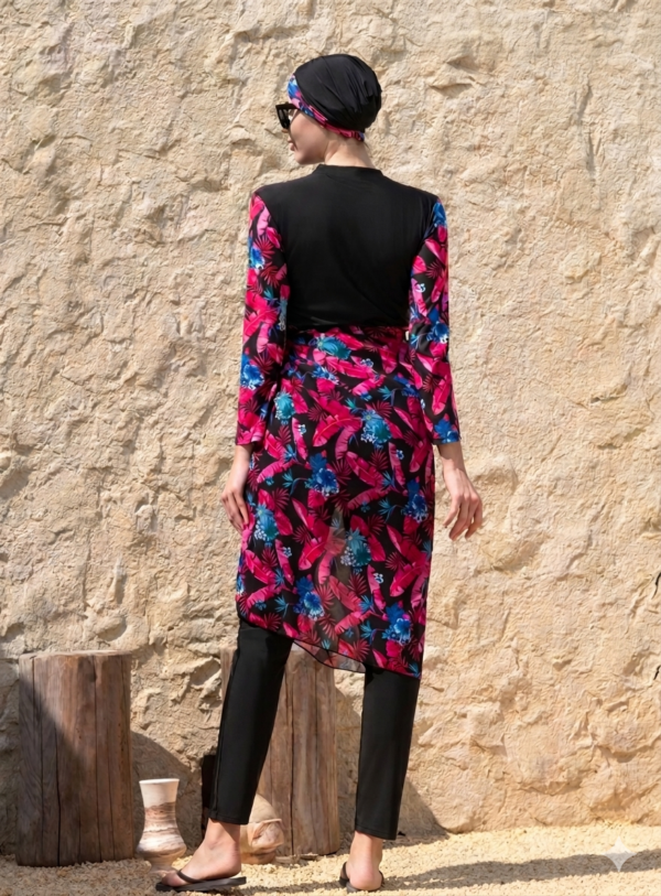 Burkini Noir Salopette & Paréo  /  بوركيني أسود سالوبيت مع باريو