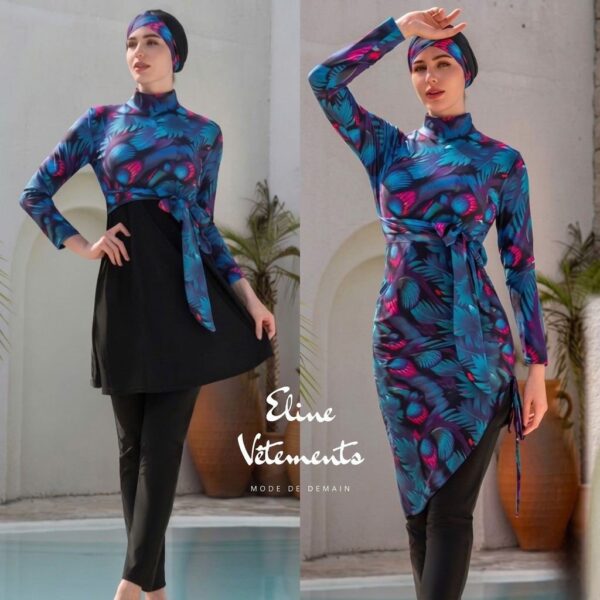 Burkini Noir 4 Pièces + Paréo / بوركيني أسود أربع قطع + باريوا