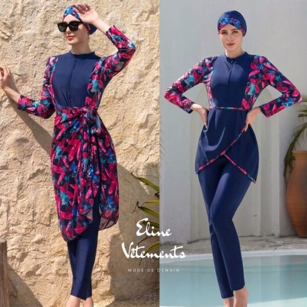 Burkini Bleu Salopette & Paréo  /  بوركيني أزرق سالوبيت مع باريو