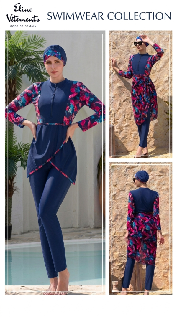 Burkini Bleu Salopette & Paréo  /  بوركيني أزرق سالوبيت مع باريو