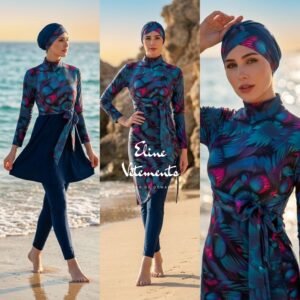 Burkini Bleu 4 Pièces + Paréo / بوركيني أزرق أربع قطع + باريوا