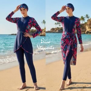 Burkini Bleu Salopette & Paréo  /  بوركيني أزرق سالوبيت مع باريو