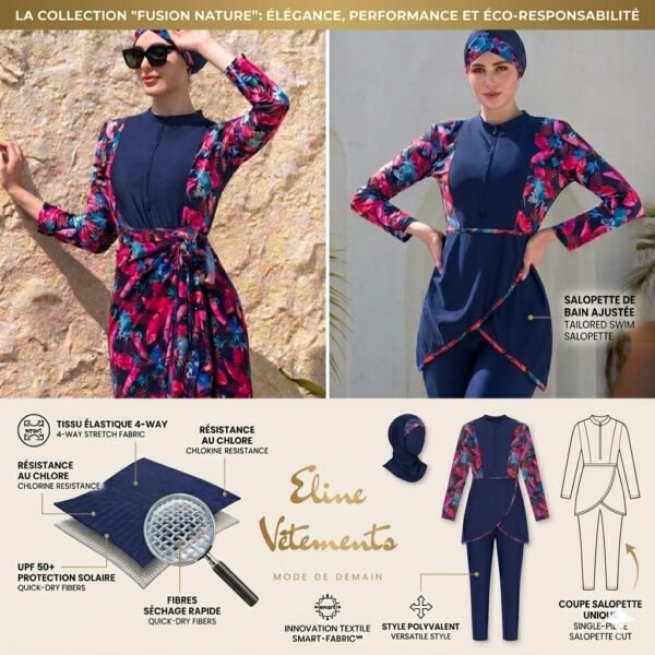 Burkini Bleu Salopette & Paréo  /  بوركيني أزرق سالوبيت مع باريو