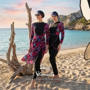 Burkini Noir Salopette & Paréo  /  بوركيني أسود سالوبيت مع باريو